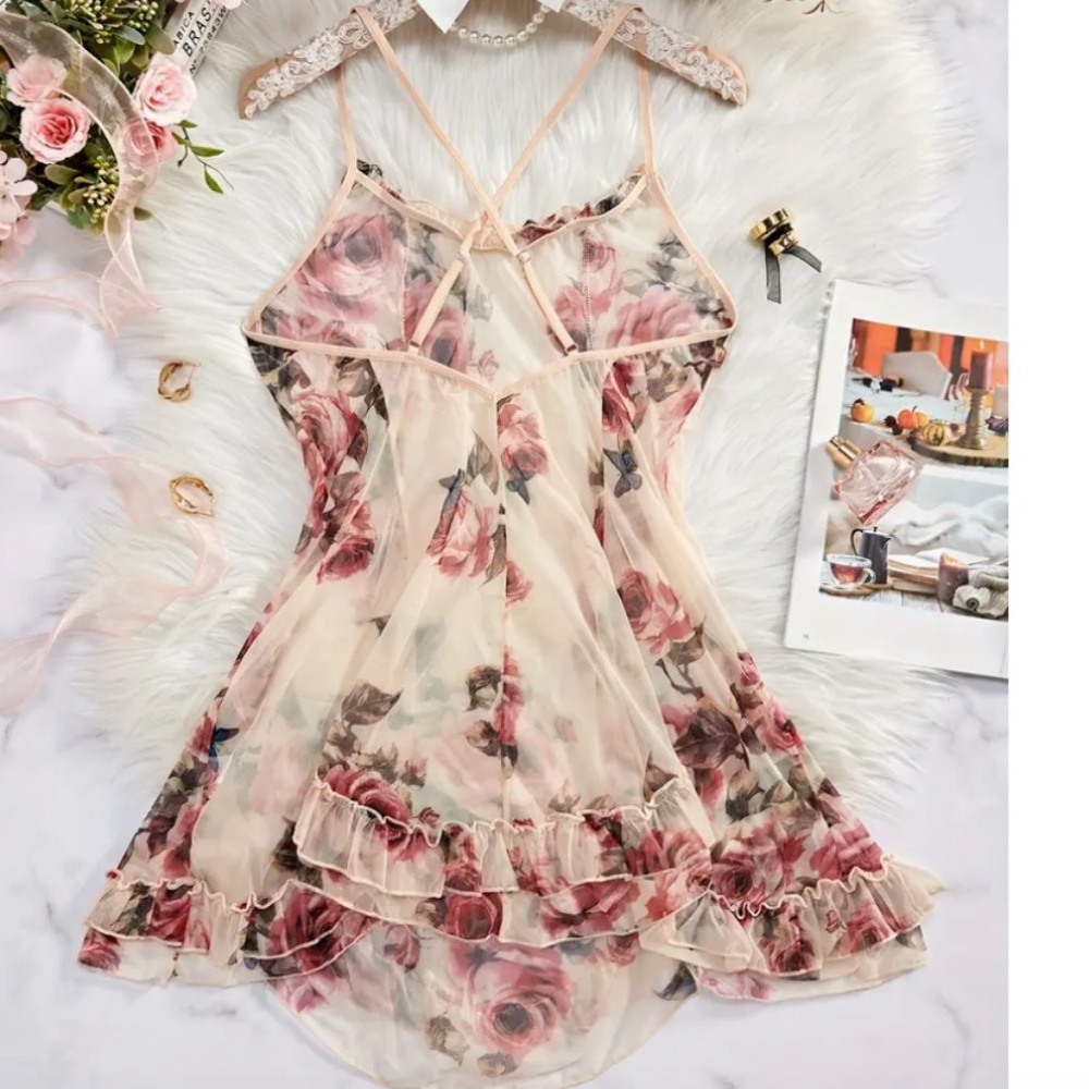 Floral Ruffle Peasant Romantic Classy Rose Boho Peasant Hipster Hippie Hip Dress